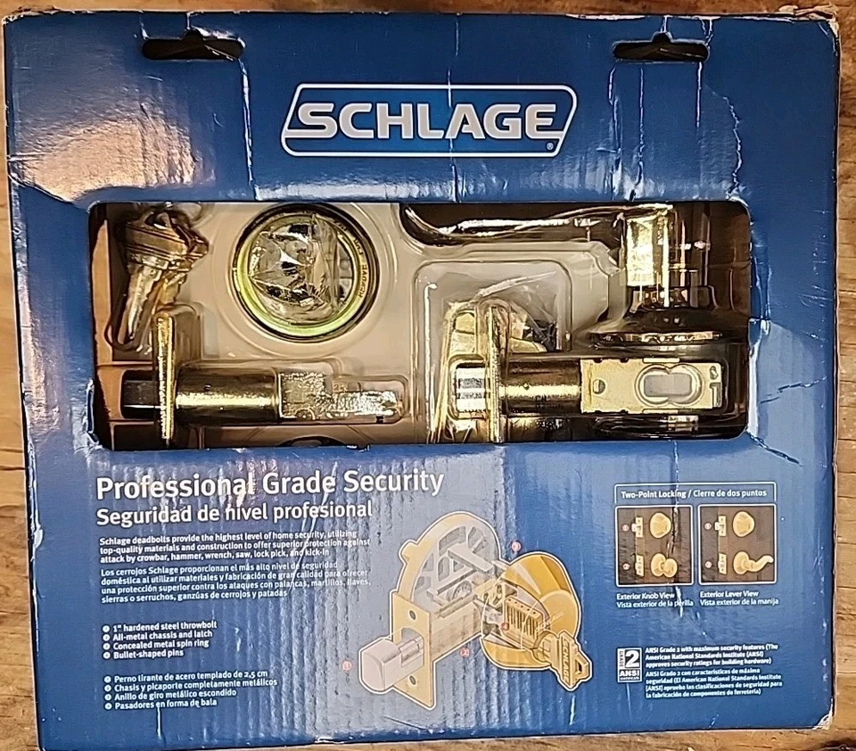 Cerrojo de seguridad Schlage de latón brillante para puerta derecha grado profesional FB350N Foto 4 de 4