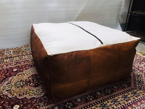 Leder Ottomane Fußhocker Neu Pouffe Boho Ungefüllt Original 30" Braun Marokkanisch - Bild 10 von 13