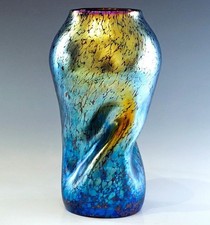 GROSSE LÖTZ JUGENDSTIL VASE AUSTRIA GEDREHT DEKOR KOBALT PAPILLON H:31 CM UM1900