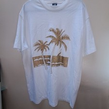 Diamond Dust Gold Glitter Palm Tree Sailboat T-Shirt White XL USA Made