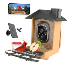 Bird Feeder with Camera 2K HD Video AI Identify Species Solar Orange Green