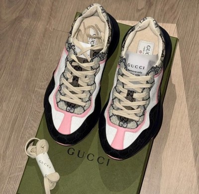 Gucci Python Low Top Sneaker GG Monogramm Logo Schwarz/Beige/Rosa/Weiß 37