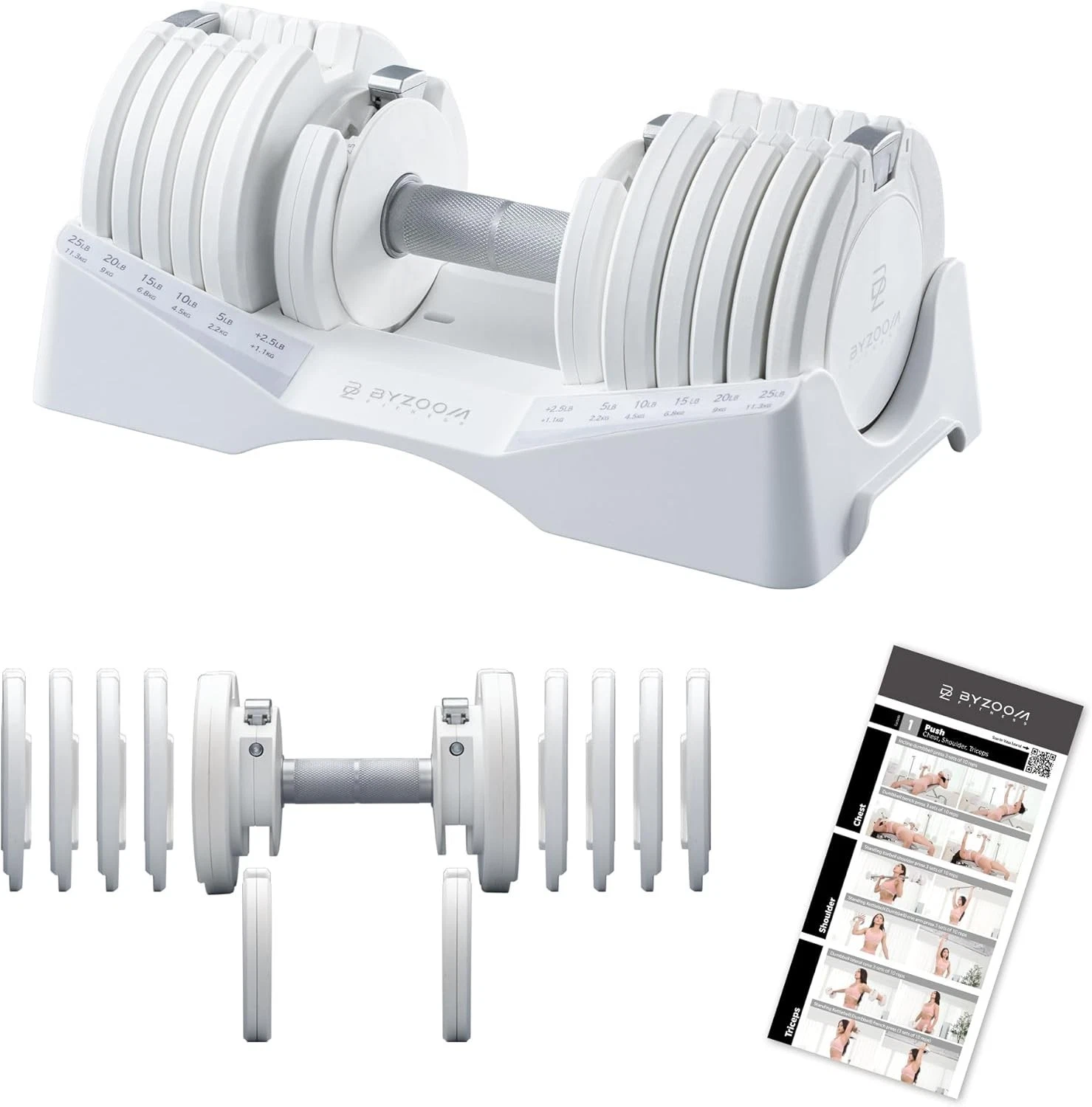Adjustable Dumbbell 5-27.5lbs 10-in-1 Quick Change Space Saving Home Gym White