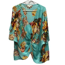 Umgee women's size 1X twist front floral shirt cap sleeve plus size