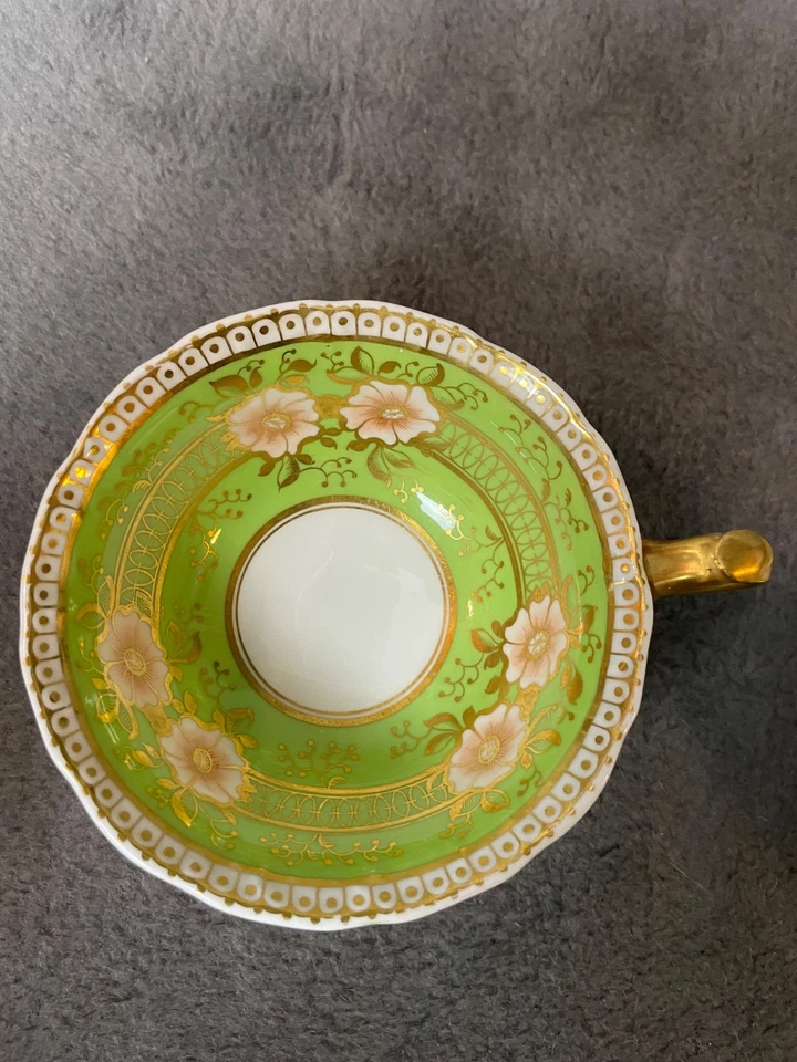 Taza de té y platillo de colección Cauldon England oro verde floral hueso dorado China 1890-1900 Foto 4 de 4