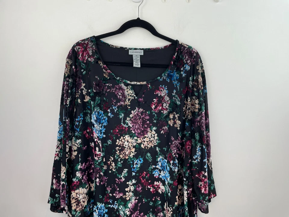 Blusa Top Catherines 2X Terciopelo Floral Manga 3/4 Mujer Manga 3/4 A37-02 Foto 3 de 4