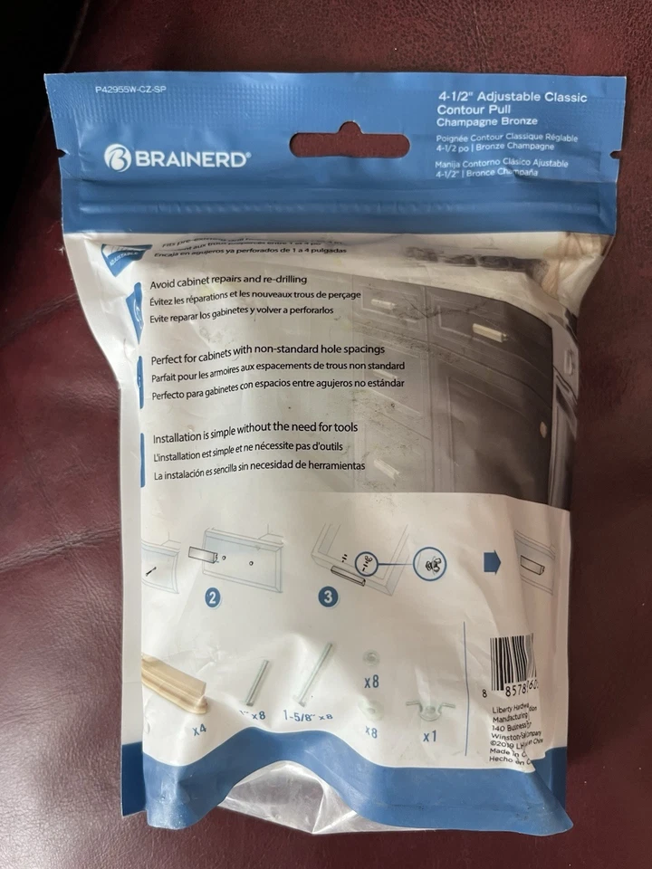 "Paquete de 4 tiradores de contorno clásicos ajustables Brainerd de 4-1/2"" champán bronce" Foto 4 de 4