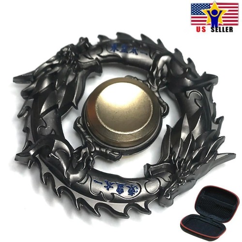Case + Chinese interlocking Dragon Ball Circle Solid Metal Fidget Spinner Black - Picture 1 of 5