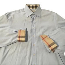 Burberry Brit Button Up Shirt Mens Large Blue Nova Check Plaid Flip Cuff Modern