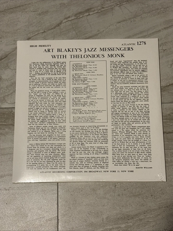 Art Blakey's Jazz Messengers & Thelonious Monk - S/T 2xLP Atlantic 180g SEALED - Image 2 of 2