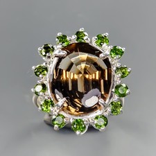 Handmade 12ct Natural Smoky Quartz Ring 925 Sterling Silver Size 8 /R429186