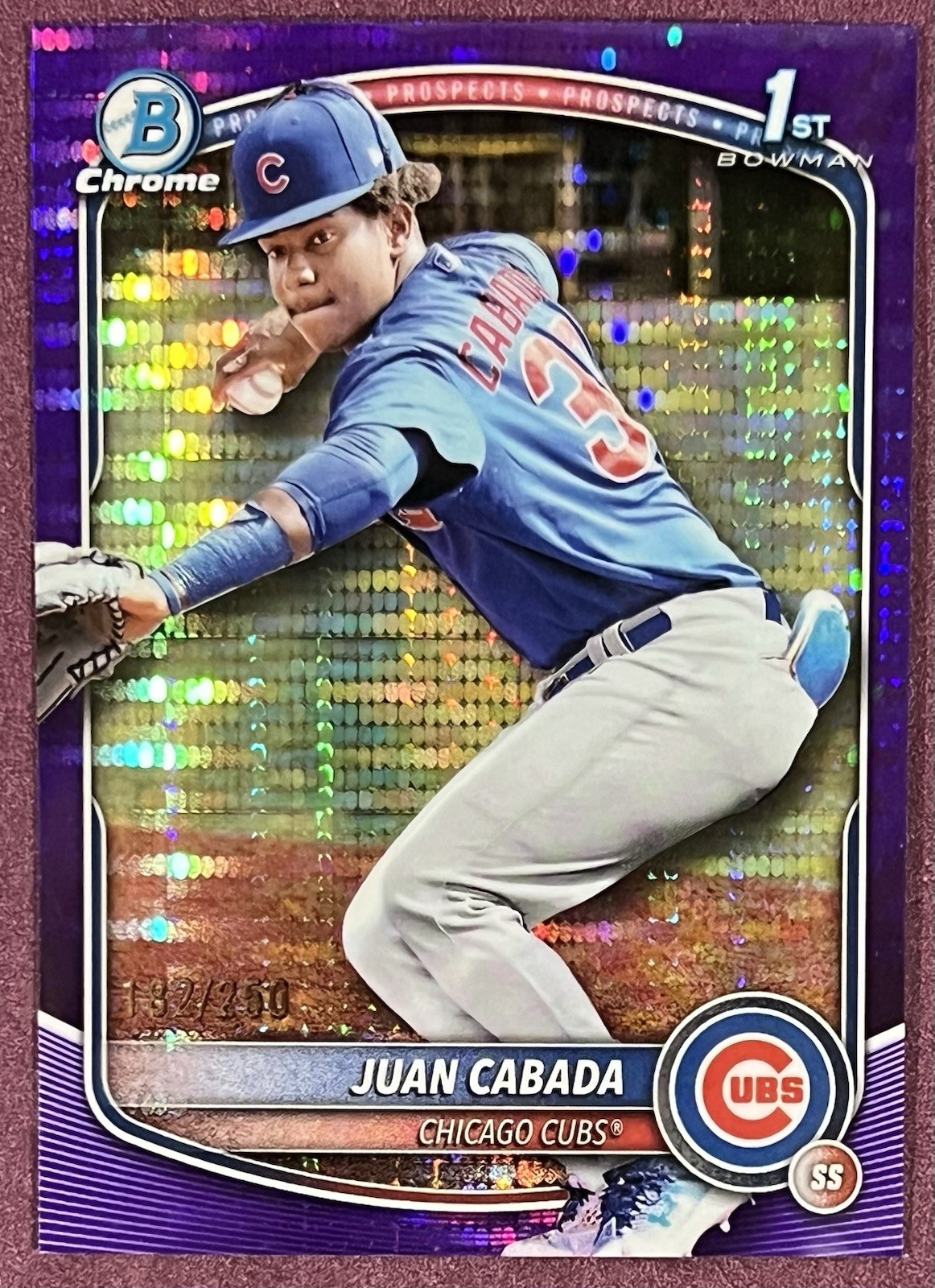 Juan Cabada 2025 1st Bowman Chrome Prospects Purple Pulsar Refractor /250 Cubs