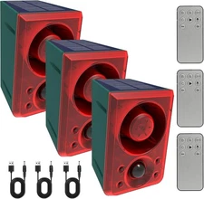 Solar Outdoor Motion Sensor Alarm with Dog Barking Gunshot Sound 130db Strobe