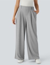 Halara Flex High Waisted Pocket Wide Leg Waffle Work Pants Gray Regular Medium