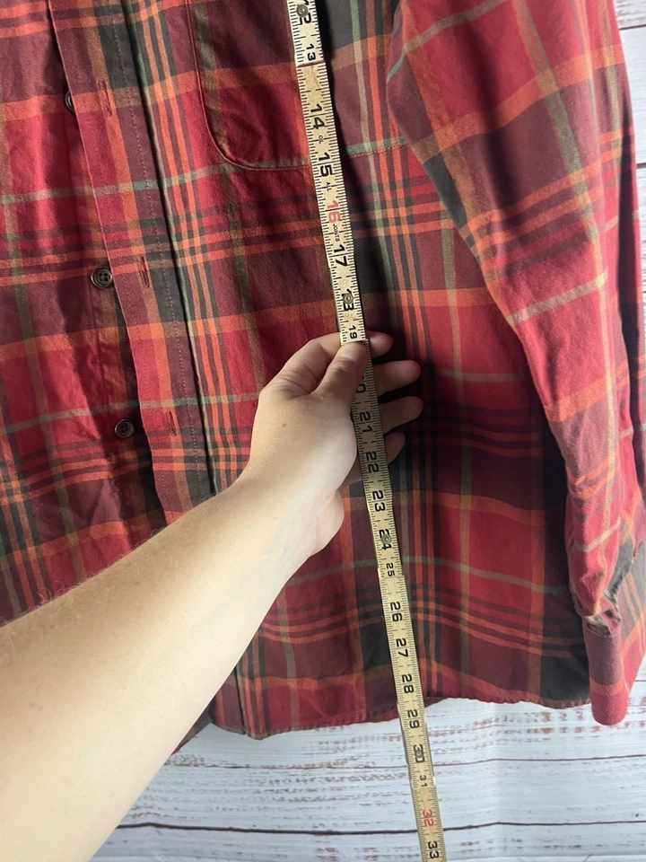 Camisa Gloria Desteñida Hombres L (42/44) Marrón Rojo 100% Algodón Cuello A Cuadros Abotonada Foto 4 de 4