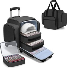 Rolling Nail Polish Organizer Holds 144 Bottles, Black Nail Polish Case wit...