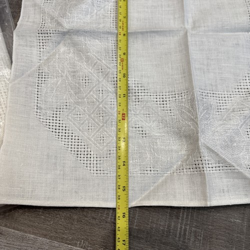 Vintage MCM Bates Pure Irish Linen Tablecloth 52”x68” Napkins Etamine Border - Picture 9 of 9