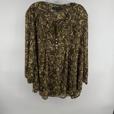 Tommy Hilfiger Women's Olive Paisley Print Long Sleeve Tunic Top Plus Size 2X