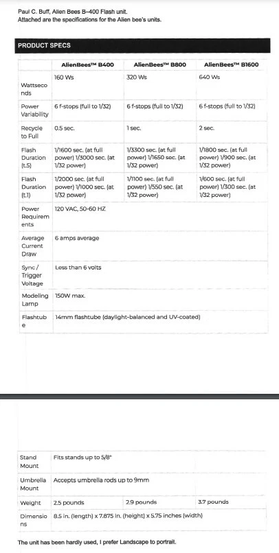 Flash fotográfico Paul C Buff B400 ALIENBEES Pro 160WS ligeramente usado, excelente estado.  Foto 3 de 3