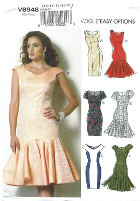 Vogue V8948 Fitted Scalloped Drop-Waist Dress w Gores Sz 12-20 UNCUT  Pattern OOP | eBay