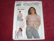 💐 SIMPLICITY #9630 - LADIES SINGLE or DOUBLE BUTTON FRONT VEST PATTERN 6-24 FF