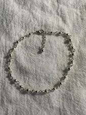 Silver Tone Ball Link Chain Anklet 10” Adjustable Lobster Claw Closure