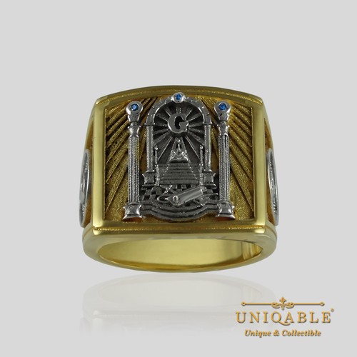 Masonic Ring Sterling Silver .925 Freemason Mason Gold 18K Plated by UNIQABLE - Picture 3 of 12