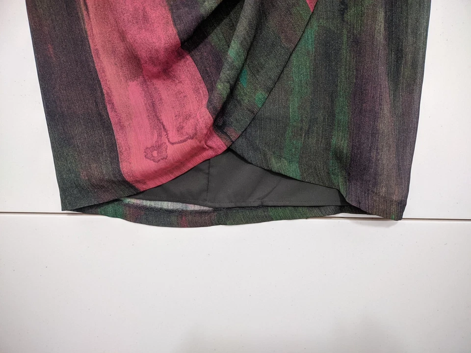 ISDA CO Falda Mujer Pequeña Imitación Envoltura Cepillo Trazo Patrón Espalda Cremallera Forrada Nueva Foto 2 de 4