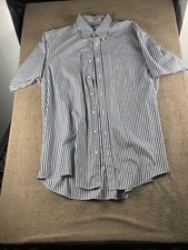 Enro Men  s PinPoint Oxford Short Sleeve Shirt 17 Tall Navy White Stripe USA Made