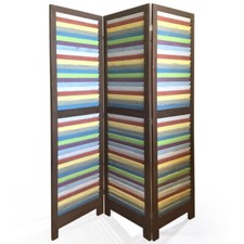VERDELOOK Country Paravento 3 ante in legno righe colorate anta 44x168x3 cm