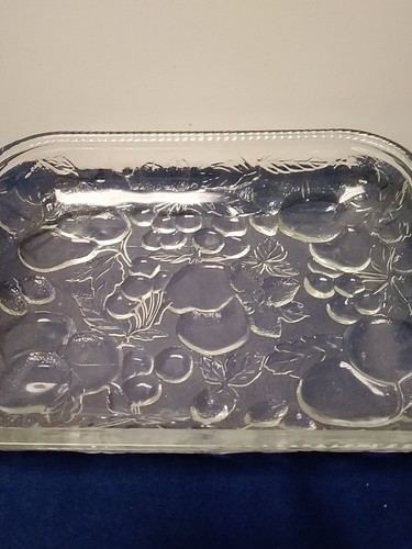 Clear Glass Serving Dish With Grapes Design Side Handles 14X9.75 Inch Ovenproof - Picture 7 of 8