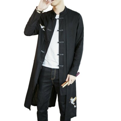 Veste longue homme style chinois costume hanfu tang trench manteau