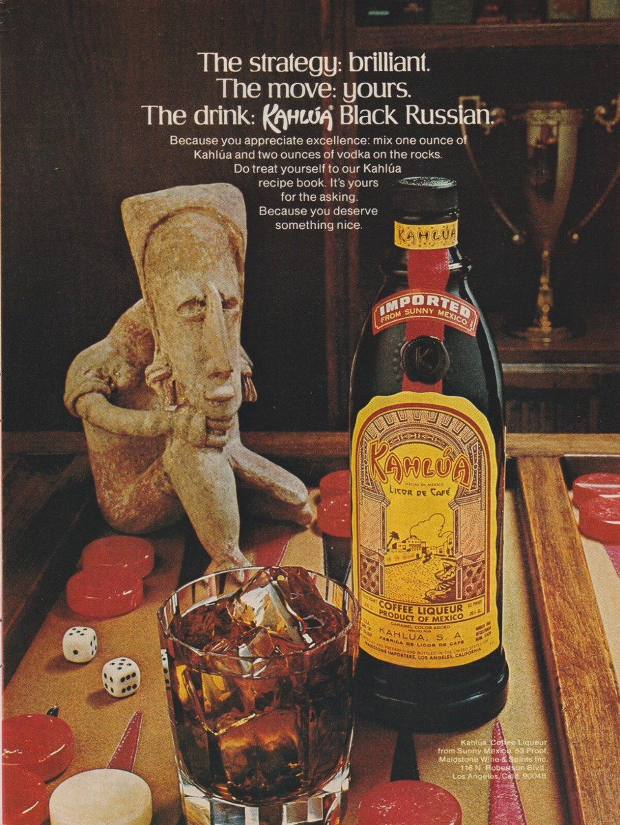 1977 Kahlua Liqueur - Black Russian Recipe - Backgammon Game