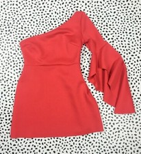 NWT ASOS Red One Shoulder Bell Sleeve Dress Petite Size 6 A-Line Zipper
