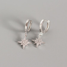 925 Sterling Silver Star CZ Huggie 10mm Small Hoop Earrings Gift Box PE47