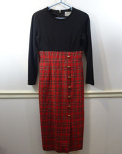 MISTY LANE Vintage Dress Size 8 Black Red Plaid Straight Union Made Fully Lined