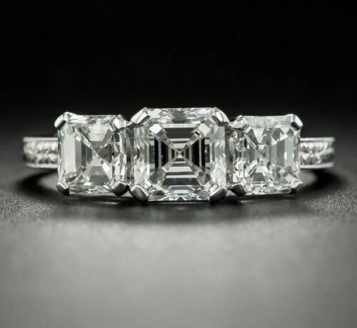 3 Stone 2.60CT Asscher Cut White CZ Wedding Ring 14k White Gold Over 925 SS - 第 1/5 張圖片