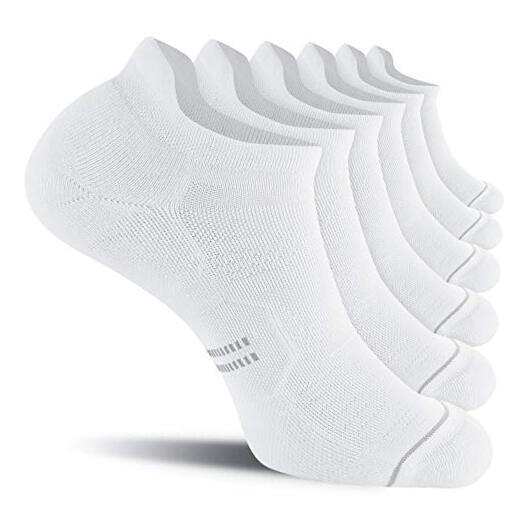 6 Pack Men's Running Ankle Socks with Cushion, Low Cut Athletic Large White
