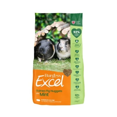 Burgess Excel Guinea Pig Food Adult Nuggets With Mint 1.5kg 3kg 10kg High Fibre