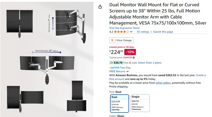 Ergounion Dual Monitor Wall Mount