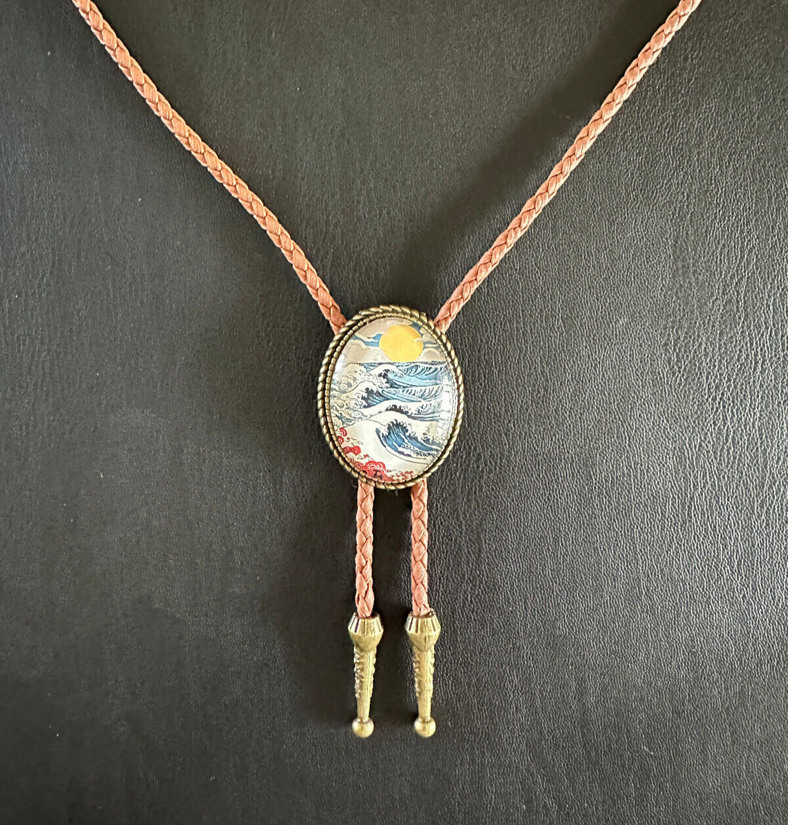 Vintage Japanese Ukiyo-e Bolo Tie Mens Wedding Necklace