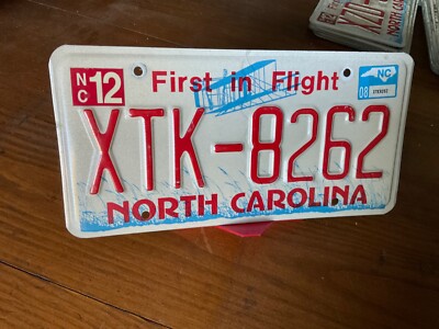 Vintage License Plate Tag North Carolina  First In Flight  XTK 8262 2008 Rustic
