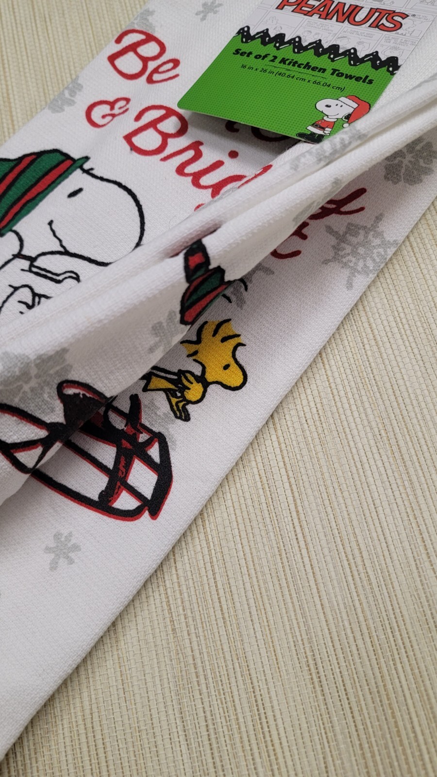 New Peanuts Snoopy Merry Christmas Holidays 2Pack Kitchen Towels 16 X