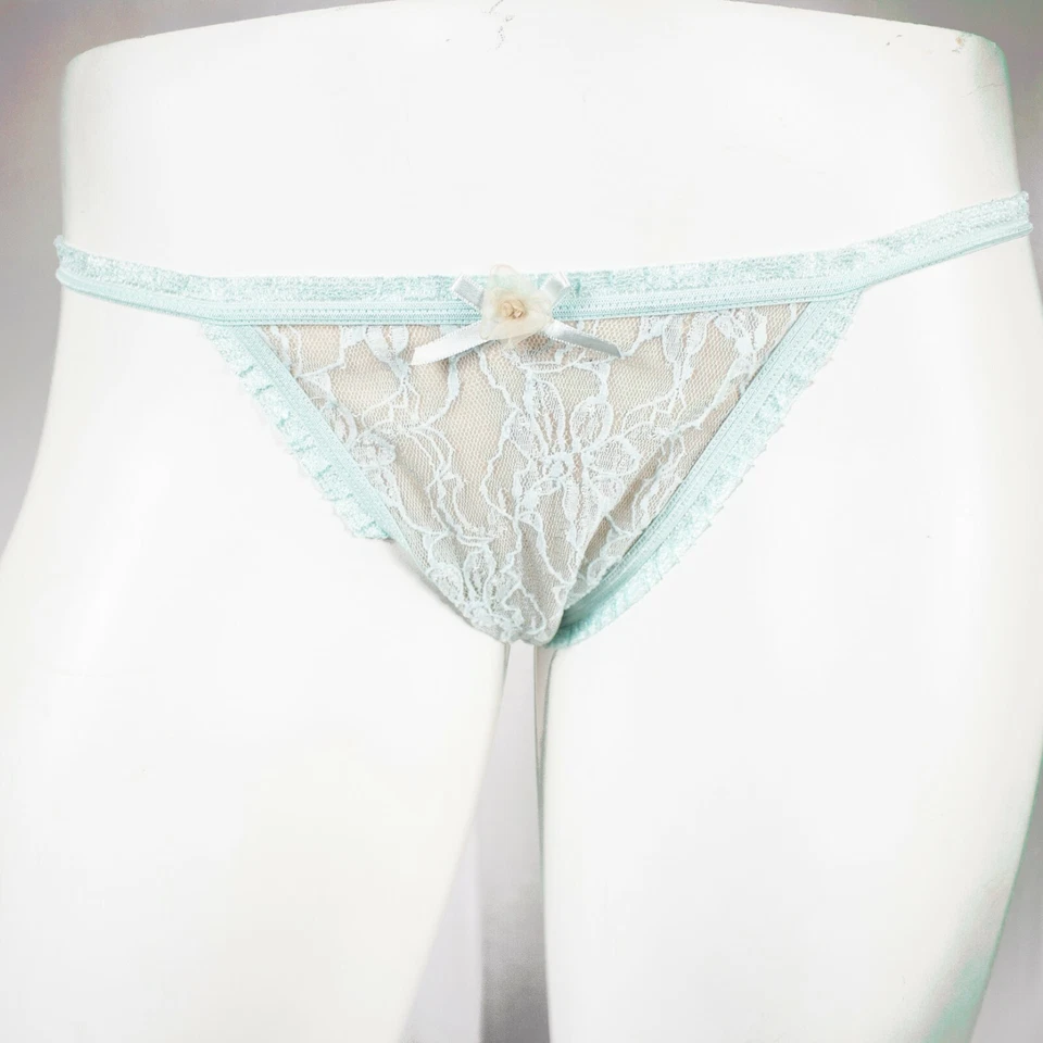 DKNY Nuevo Tanga Panty Verde Azul Lima Floral Lazo Mezcla Nylon Mujeres Talla M Foto 3 de 4
