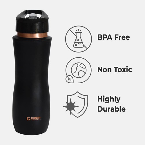Copper Water Bottle with Sipper Leak Proof For Ayurveda Health Benefit Black - Picture 5 of 6