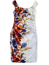 $79 Dillards London Times Women Silky Floral White  Dress Size 14 L.