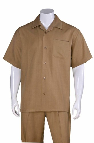 ** Men's 2pc Walking Suit Short Sleeve Casual Shirt & Pants Set Solid 2954 - Picture 8 of 12