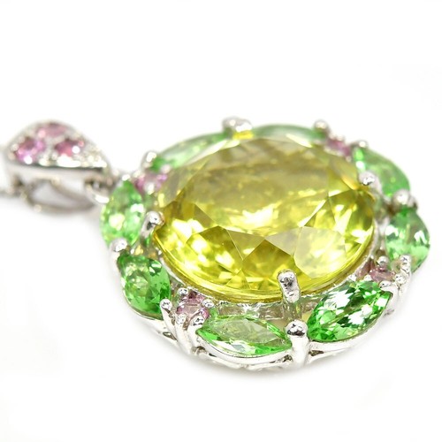 925 STERLING SILVER LEMON QURATZ, TSAVORITE GARNET, RUBY GEMSTONE PENDANT - Picture 4 of 6