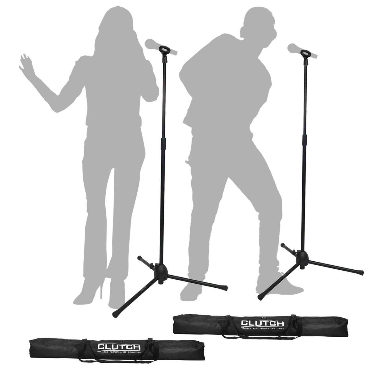Microphone Stands Live Gig Karaoke Mount Holder w Mic Clips & Bags 2 Pack-image