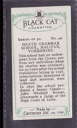 HALIFAX, HEATH GRAMMAR SCHOOL - 90 + year old English Tobacco Card # 40 - Picture 2 of 2